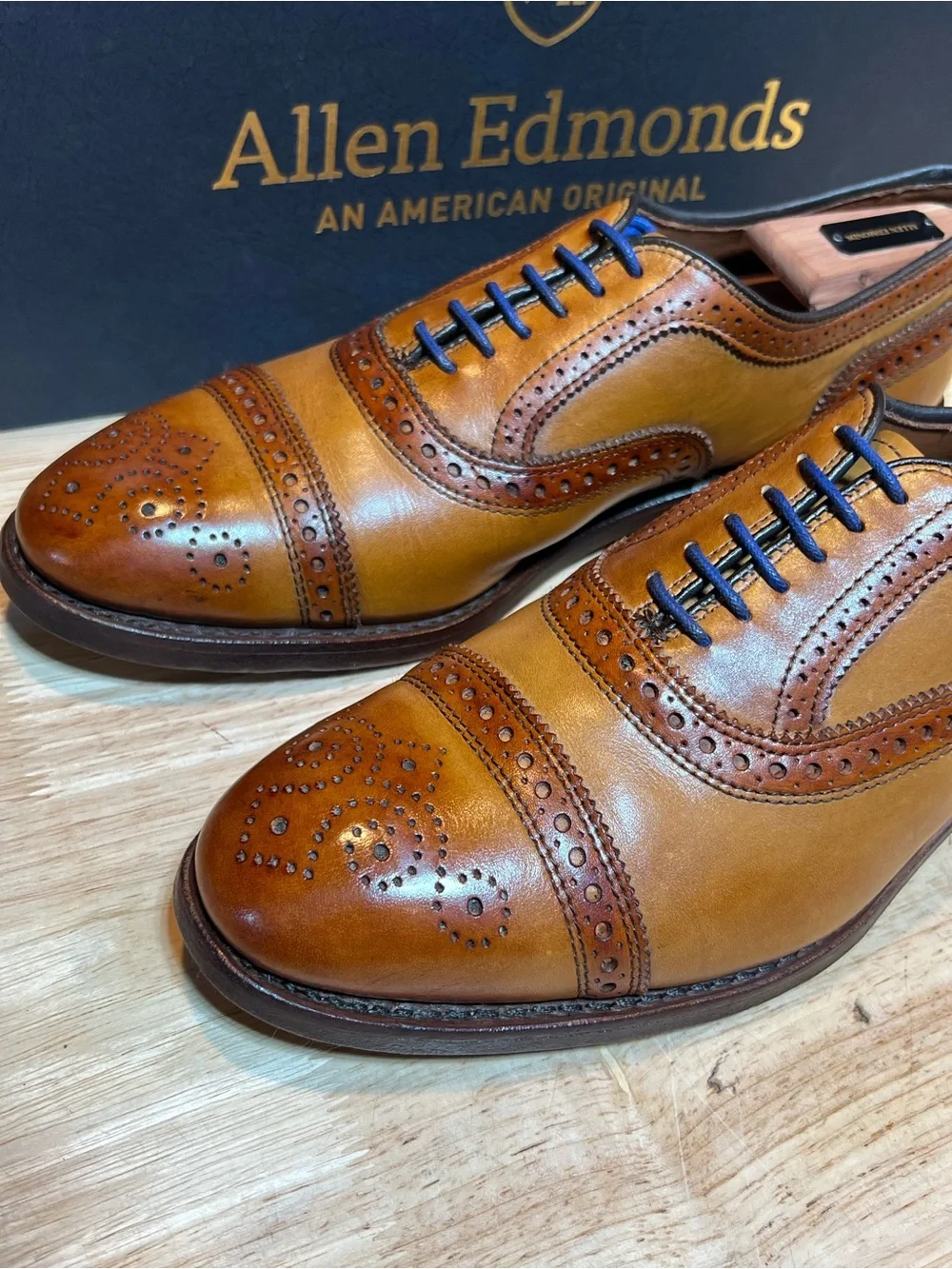 Allen Edmonds Strand Men’s Walnut Leather Cap Toe Oxfords w/ Patinas Sz 9D 🇺🇸